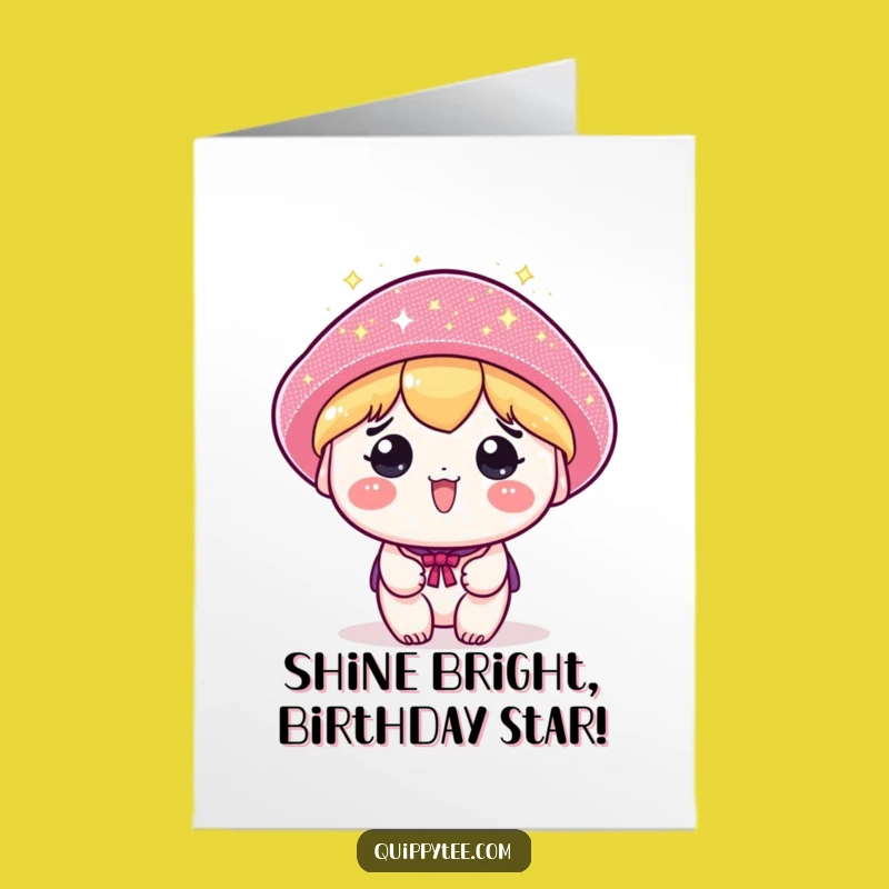 Free Printable Birthday Card: Sparkly Hat Kawaii Character, Hilarious Downloadable Gift