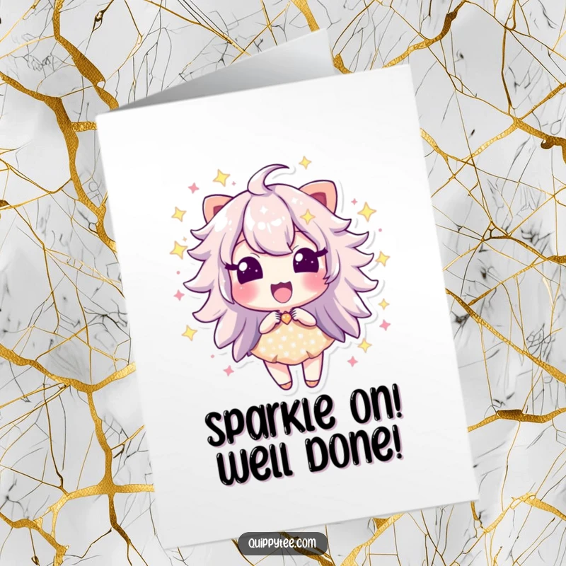 Funny Free Printable Congratulations Card: a sparkle dust character bursting with excitement over achievements.