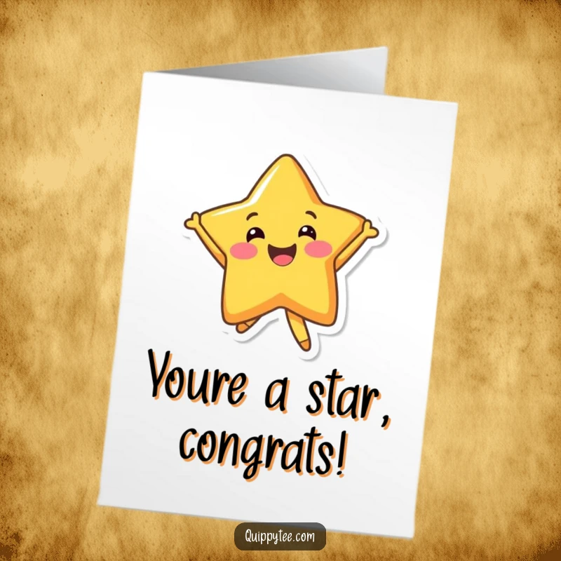 Happy Free Printable Congratulations Card: A radiant star character leaps for joy in celebration.