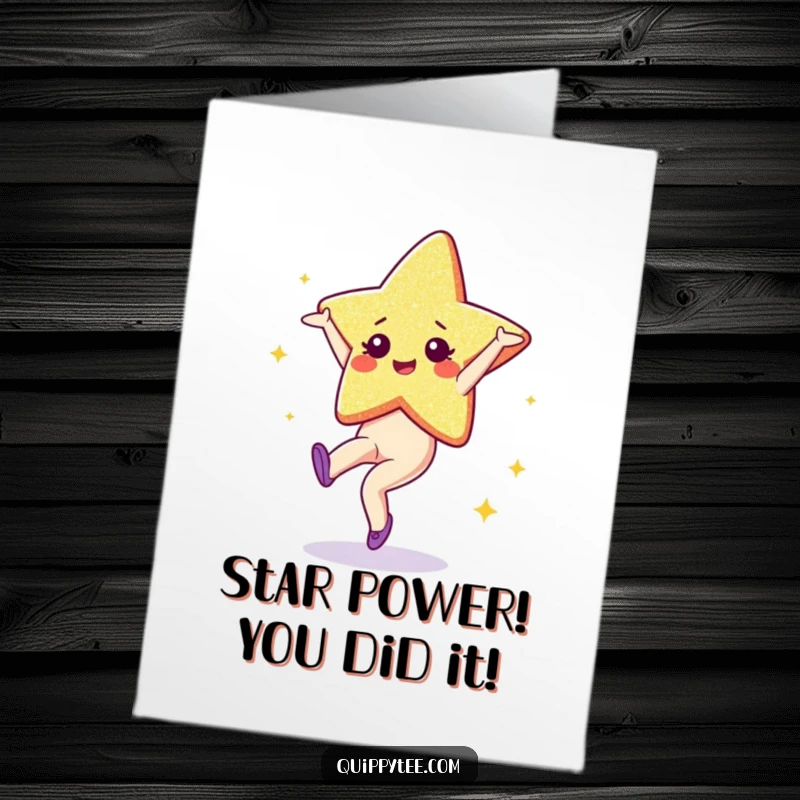 Funny Free Printable Congrats Card: A Glitter star character performing a cartwheel with celebratory sparkle, acknowledging victory.