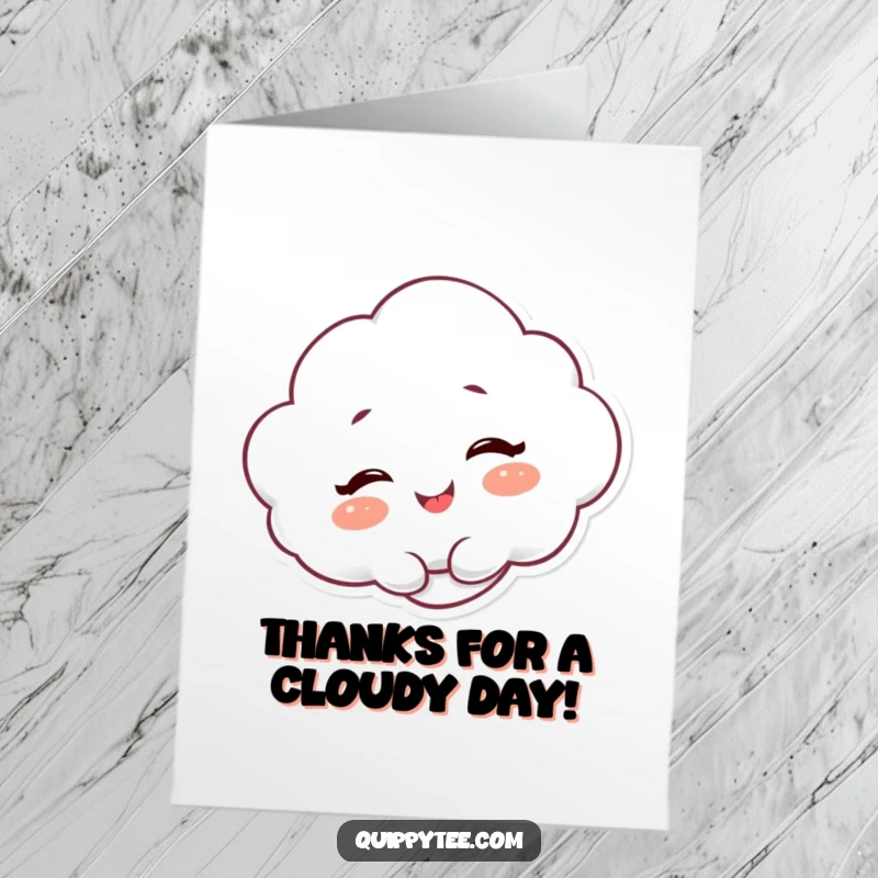 Funny Free Printable Thank You Card: A cheerful cloud character giggles with delight.