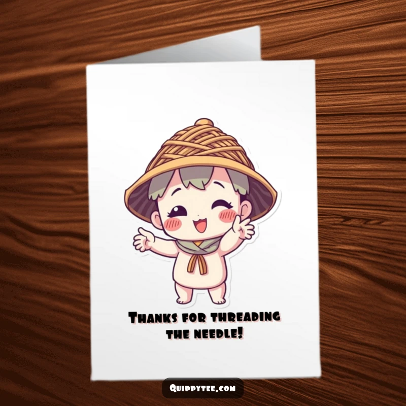 Funny Free Printable Thank You Card: A character in a hilarious hat of threads, striking a grateful pose.