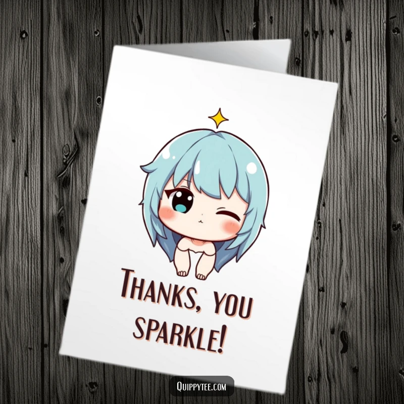 Funny Free Printable Thank You Card featuring a character winking, with a tiny sparkle above their head for a playful thank you.