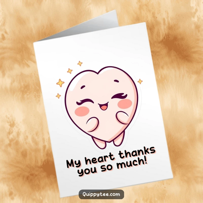 Witty Free Printable Thank You Card: A sparkling heart character winks with playful charm.