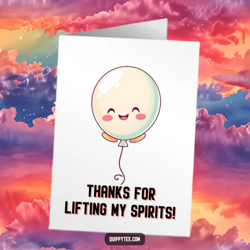 Funny Free Printable Thank You Card of a pastel balloon character floating upward cheerfully.