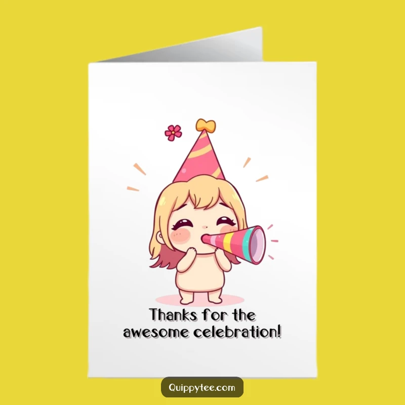 Free Printable Thank You Card Funny: Party Hat Character, Horn Blast, DIY Appreciation