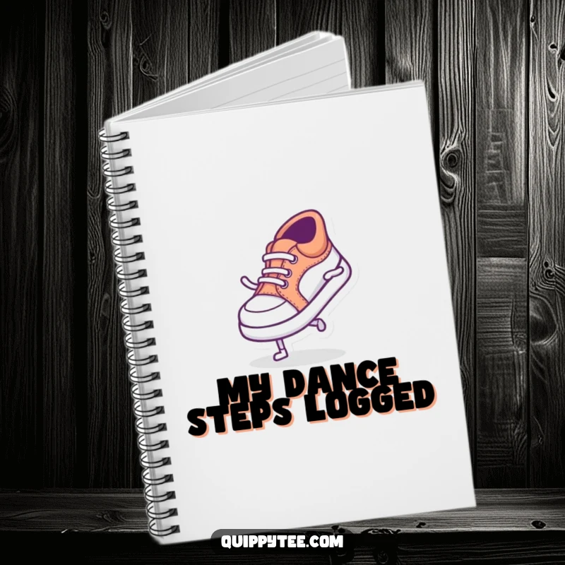 Funny notebook showcasing a tiny shoe character doing a silly dance, ideal for jotting down notes and creative ideas.