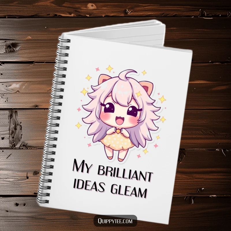 Funny notebook with a sparkle dust character bursting with excitement, ideal for jotting down energetic ideas.