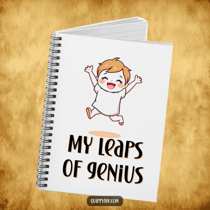 Funny fabric swatch character poised in a joyful leap, ideal for inspiring creativity in a notebook.