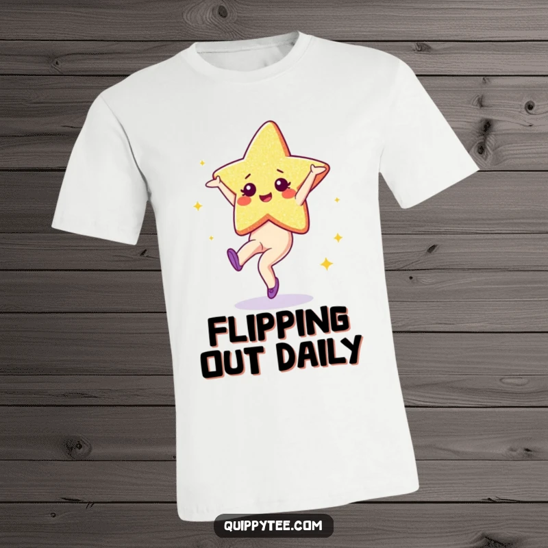 Funny T-Shirt: A dazzling glitter star character mid-cartwheel, showcasing agility, sparkle, and a fun-loving attitude.