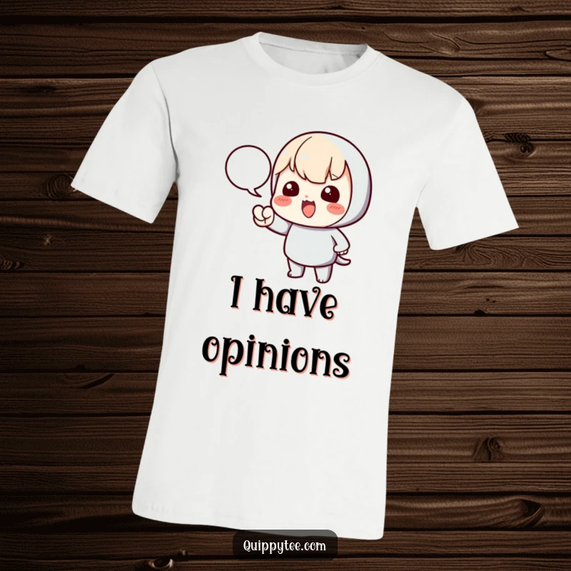 Funny t-shirt showing a kawaii character dramatically gesturing towards a speech bubble, perfect for anyone with something important to declare.