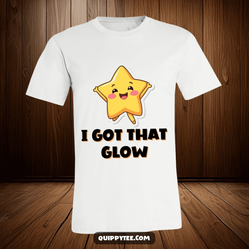 Funny T-Shirt: A radiant smiling star character leaping with exhilaration, embodying boundless joy and a playful spirit.