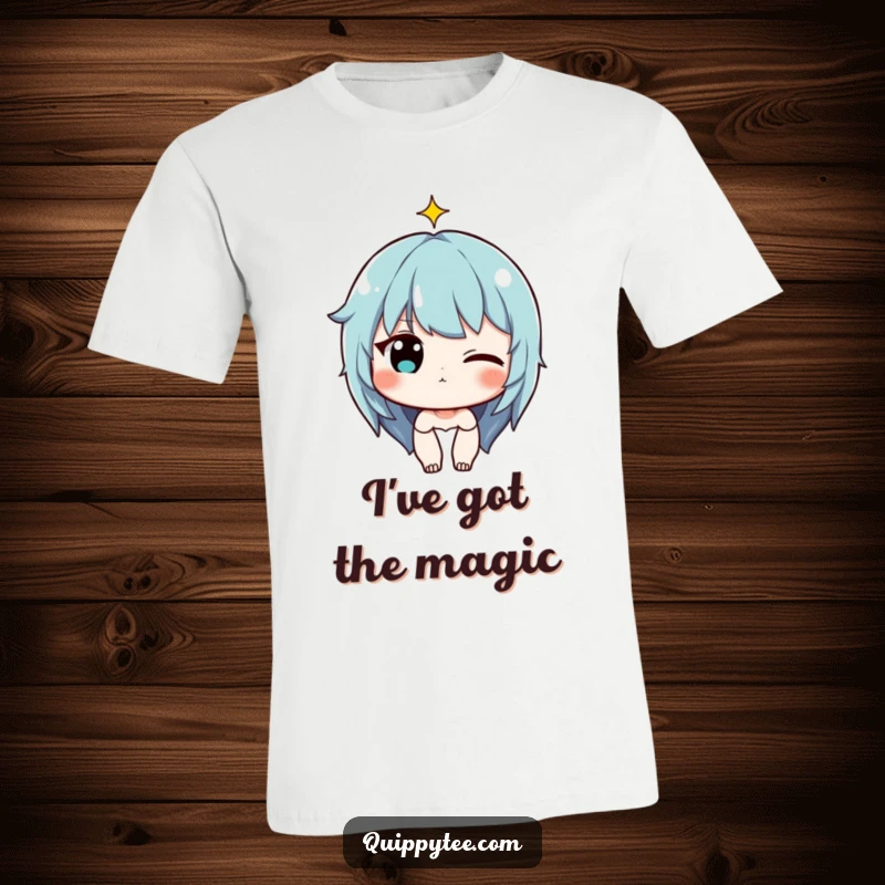Funny T-Shirt: Character winking with a tiny sparkle above their head, a design full of charm and playful mischief.
