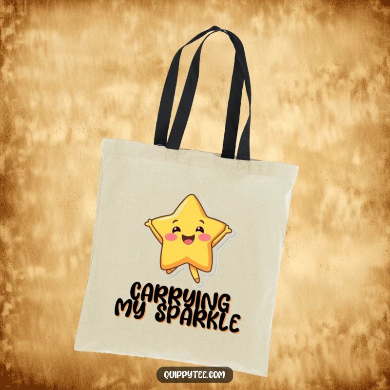 Funny Tote Bag: A smiling star character jumping with pure delight, embodying happiness and spirited energy.