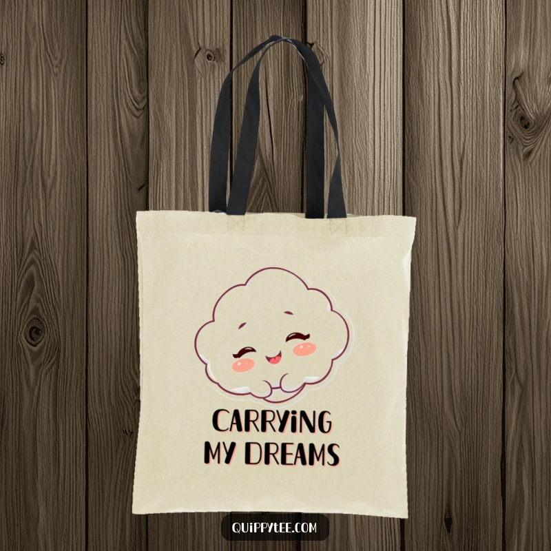 Funny Tote Bag: A fluffy cloud character giggling with pure happiness, perfect for carrying items with joy.