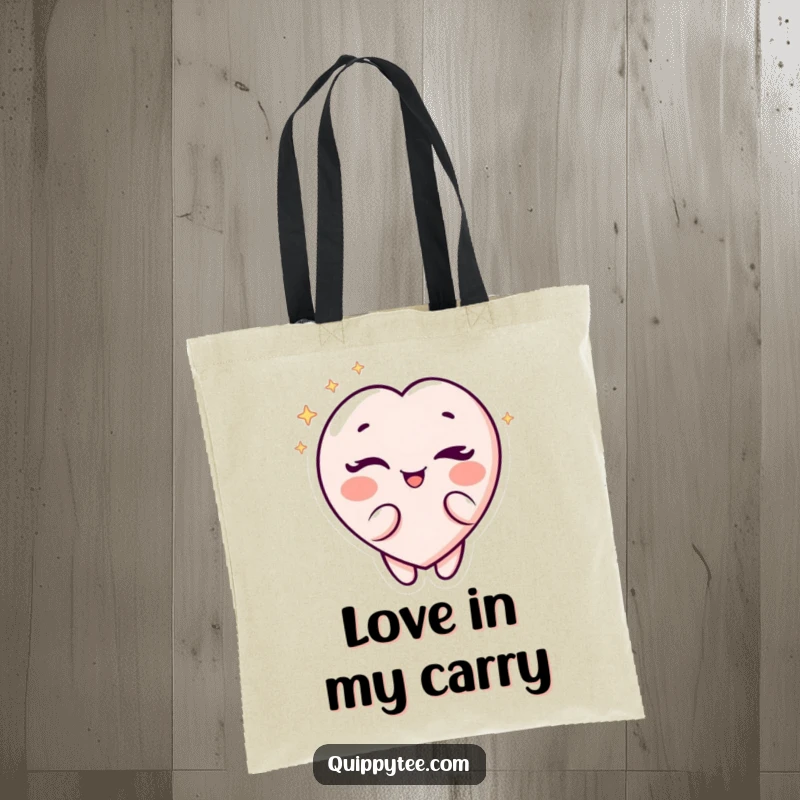 Funny Tote Bag: A sparkling heart character winking with a playful expression, ideal for carrying essentials with style.