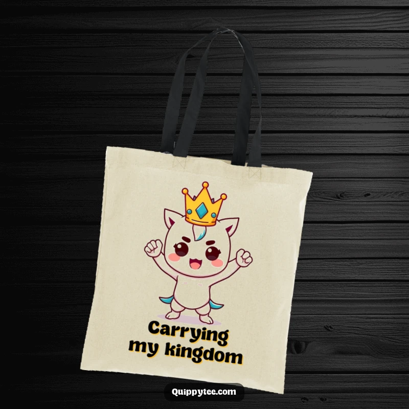 Funny kawaii character striking a powerful pose under a tiny crown, ready to carry your day with style and humor.