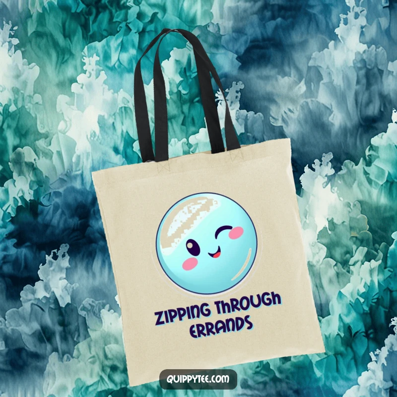 Funny winking button character energetically zipping across a seam, perfect for carrying items with flair.